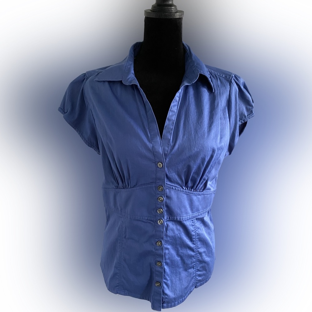 Banana Republic Blue Button-Down Cap Sleeve Shirt